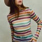SO ME Mardi Gras colorful striped stretch mesh long-sleeve top