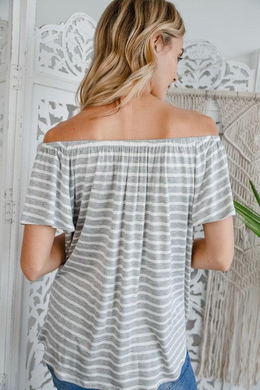 STRIPE OFF SHOULDER BUTTON DOWN TOP Shirts & Tops