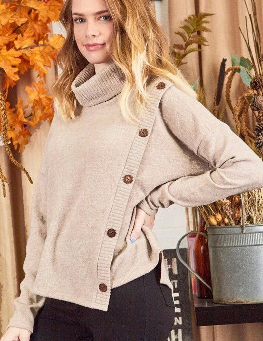 Buttoned Bliss Tan Cozy Sweater | Daverri Fashions