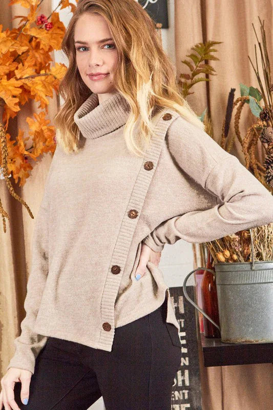 Buttoned Bliss Tan Cozy Sweater | Daverri Fashions