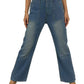 Wide leg contrast stitching jeans in faded blue wash straight-leg cut