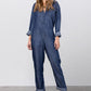 Denim Lab USA Collared Button Front Tencel Jumpsuit Jumpsuits