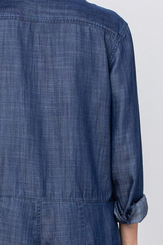 Denim Lab USA Collared Button Front Tencel Jumpsuit Jumpsuits