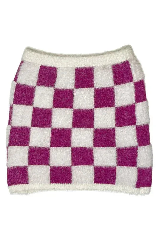 Fuzzy Checkered Skirt - DAVERRI FASHIONS
