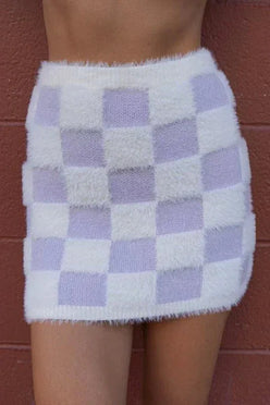 Fuzzy Checkered Skirt - DAVERRI FASHIONS