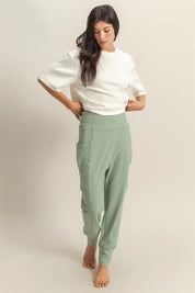 SAGE GREEN HYFVE High-Waist Pocket Detail Comfy Sweatpants | Daverri Fashions