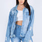 American Bazi Full Size Painted Back Distressed Denim Jacket Blue S