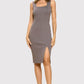 Charcoal Rib Knit Square Neck Dress with Slit Knee Length Dresses