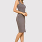 Charcoal Rib Knit Square Neck Dress with Slit Knee Length Dresses