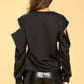 Satin Stretch Open Shoulder Sweatshirt - DAVERRI FASHIONS