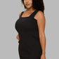 Black Rib Knit Square Neck Dress with Slit Plus Size BK Knee Length Dresses