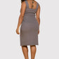 Charcoal Rib Knit Square Neck Dress with Slit Plus Size Knee Length Dresses