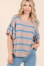 Mittoshop Striped Flounce Sleeve Knit Top Tops