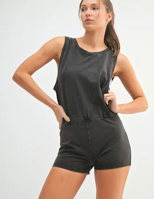 BLACK MONO B Mineral Wash Vintage Romper | Rompers Daverri Fashions