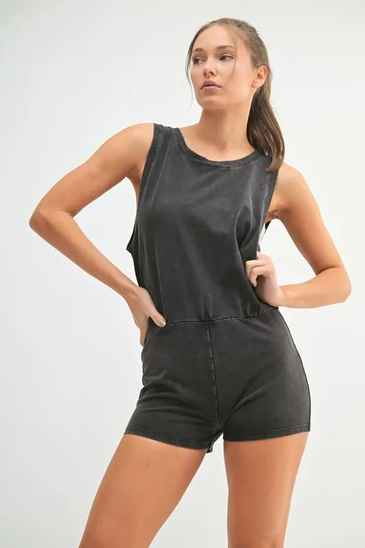 MONO B Mineral Wash Vintage Romper BLACK Rompers
