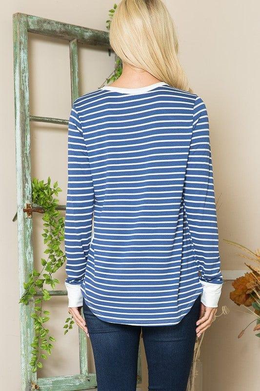 Viscoes Crepe Knit Jersey Stripe Button Top Shirts & Tops