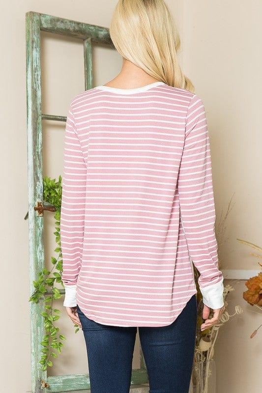 Viscoes Crepe Knit Jersey Stripe Button Top Shirts & Tops