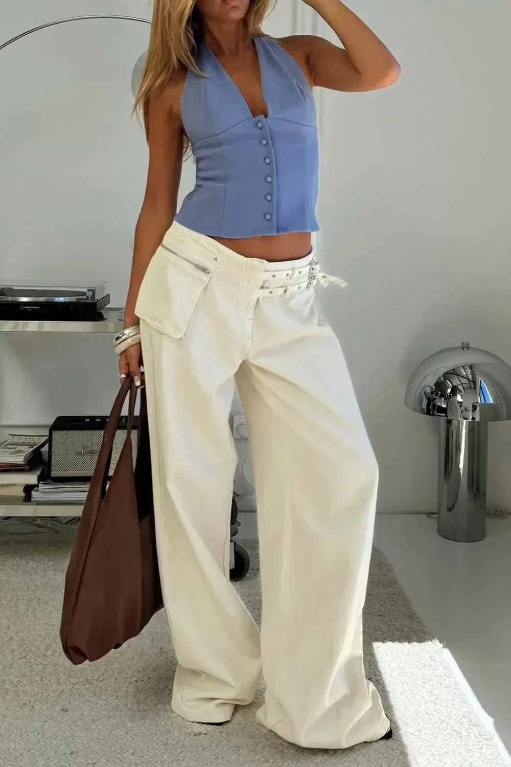 Wide Leg Jeans with Pockets - DAVERRI FASHIONS