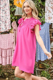 And The Why Ruffle Shoulder Smocked Detailed Dress | Mini Dresses Daverri Fashions