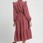 Umgee Textured Midi Dress with Ruffle Shoulder Detail