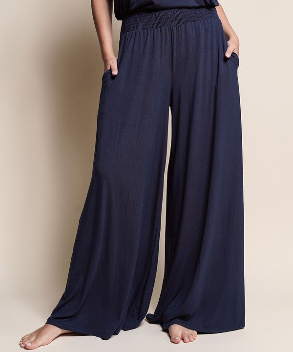 Smocked Waist Organic Bamboo Palazzo Pants Pants