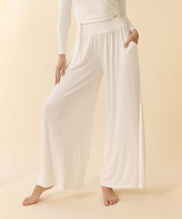 Smocked Waist Organic Bamboo Palazzo Pants Pants