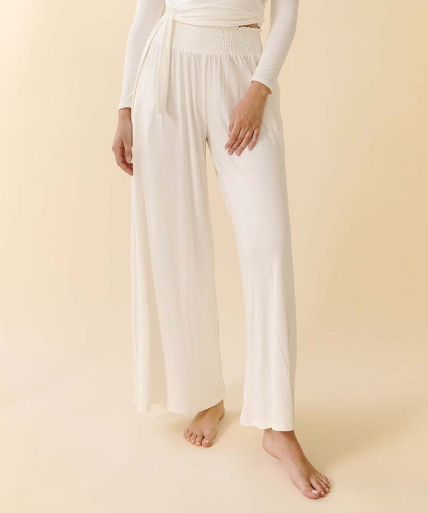 Smocked Waist Organic Bamboo Palazzo Pants IVORY Pants