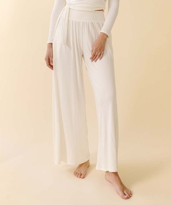 Smocked Waist Organic Bamboo Palazzo Pants IVORY Pants