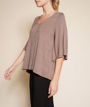 Full Size Flared Sleeve Bamboo Top Tops