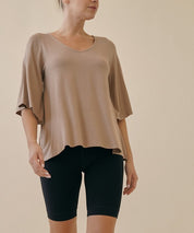 Full Size Flared Sleeve Bamboo Top TAUPE Tops