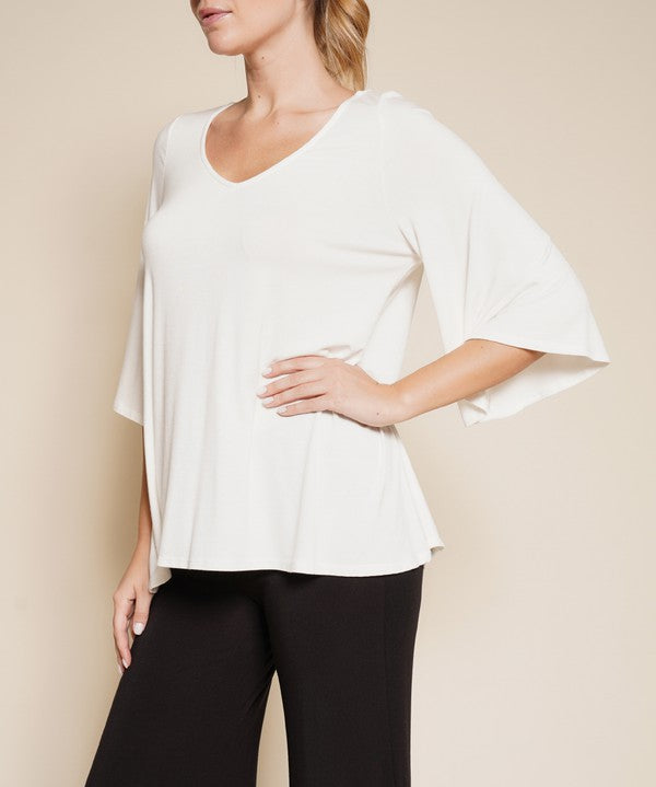 Full Size Flared Sleeve Bamboo Top Tops