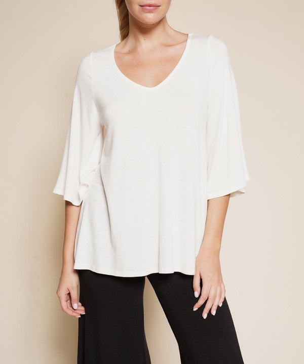 Full Size Flared Sleeve Bamboo Top IVORY Tops