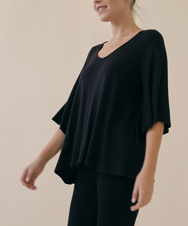 Full Size Flared Sleeve Bamboo Top Tops