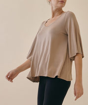 Full Size Flared Sleeve Bamboo Top Tops