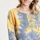 Umgee Full Size Tie Dye Button Front Long Raglan Sleeve Top Plus Size YELLOW MIX M
