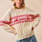 BiBi Christmas Theme Patterned Cable Knit Sweater - DAVERRI FASHIONS