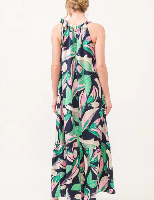 And The Why Botanical Printed Halterneck Tiered Maxi Dress | Daverri Fashions