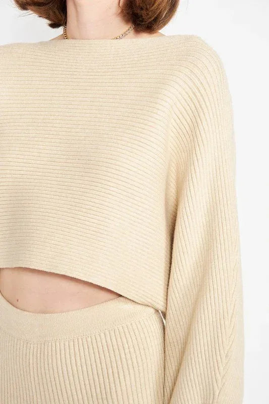 Dolman Sleeve Cropped Sweater - DAVERRI FASHIONS