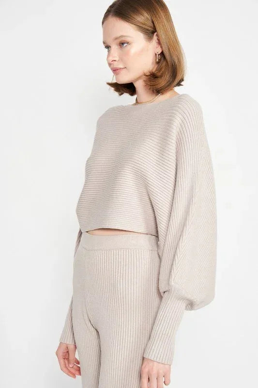 Dolman Sleeve Cropped Sweater - DAVERRI FASHIONS