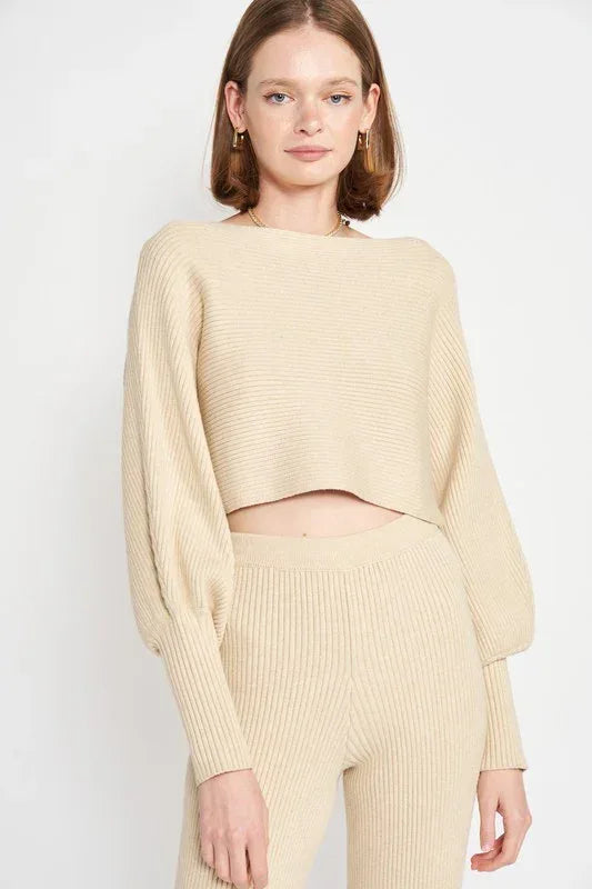 Dolman Sleeve Cropped Sweater - DAVERRI FASHIONS