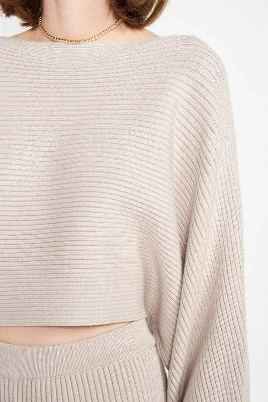Dolman Sleeve Cropped Sweater - DAVERRI FASHIONS