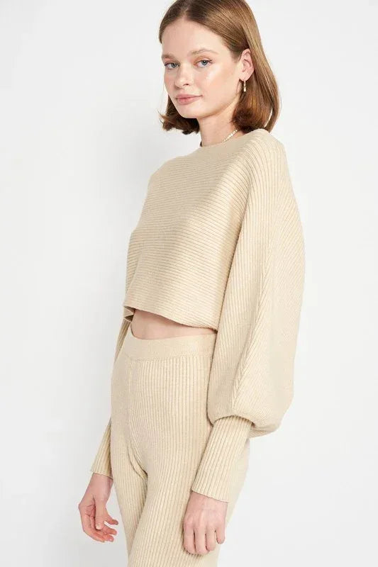Dolman Sleeve Cropped Sweater - DAVERRI FASHIONS