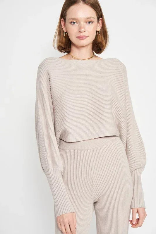 Dolman Sleeve Cropped Sweater - DAVERRI FASHIONS
