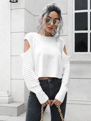 Cold-Shoulder Ribbed Trim Sweater | Sweaters Daverri Fashions