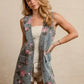 BiBi Floral Print Washed Denim Long Rider Vest - DAVERRI FASHIONS