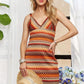 ADORA Contrast Striped V-Neck Mini Dress Orange Multicolor Mini Dresses