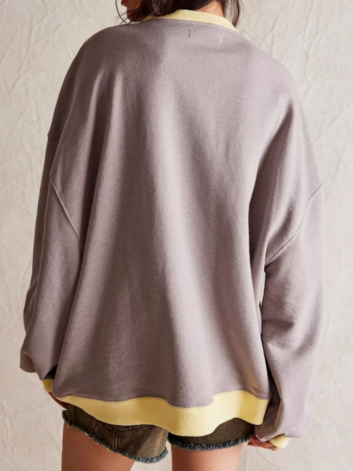 Contrast Trim Round Neck Long Sleeve Sweatshirt Tops