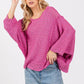 SAGE + FIG Magenta Distressed Asymmetrical Open Stitch Sweater - DAVERRI FASHIONS