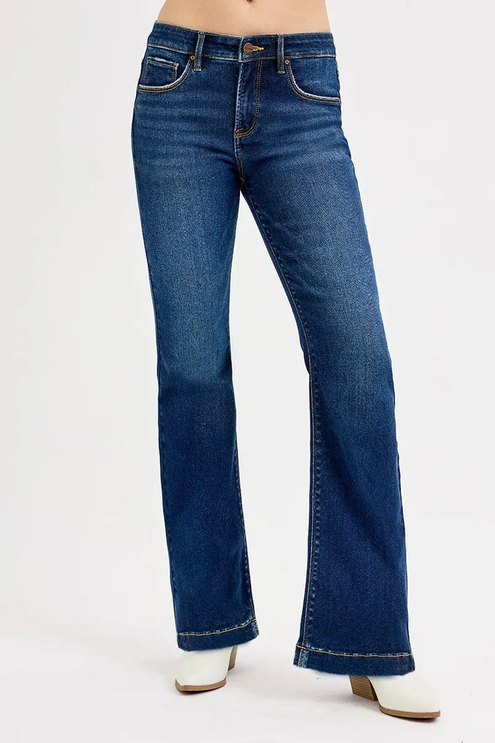 DARK RISEN Full SIze Tummy Control Mid Rise Flare Jeans Plus SIze | Jeans Daverri Fashions