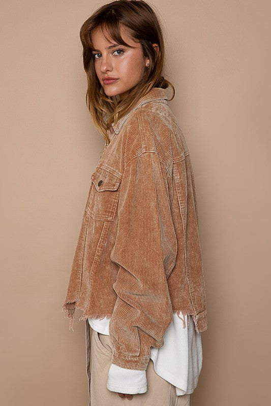 POL Oversized Frayed Edge Shacket Shackets